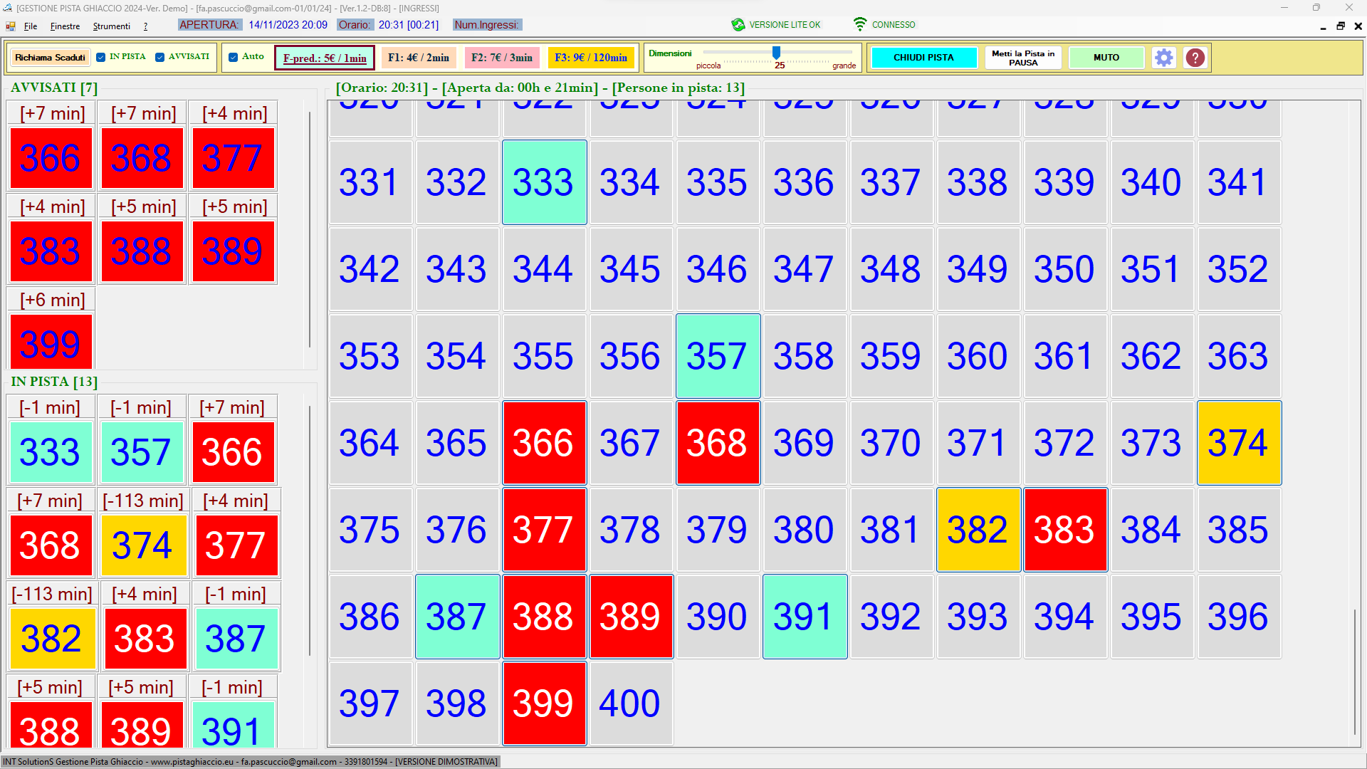 Gestione Luna Park e Pista di Ghiaccio: Schermata principale - ingrandimento numeri